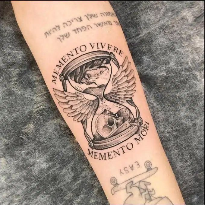Memento Vivere & Mori Winged Hourglass Tattoo Design