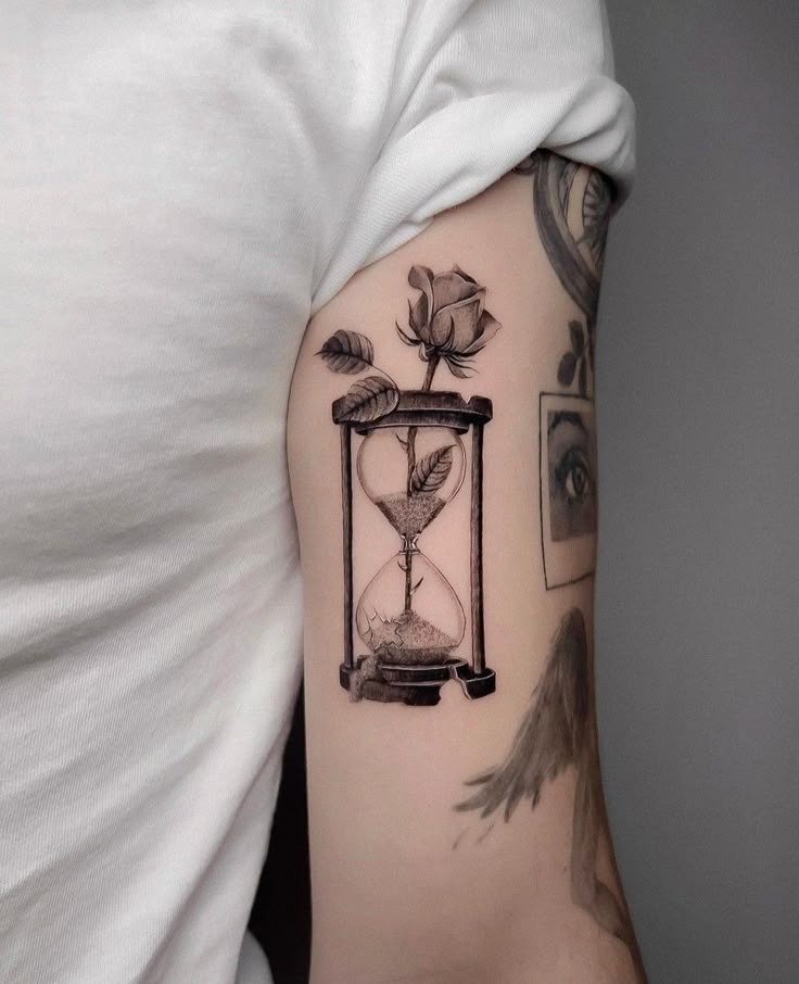 Rose of Time Hourglass Tattoo Design