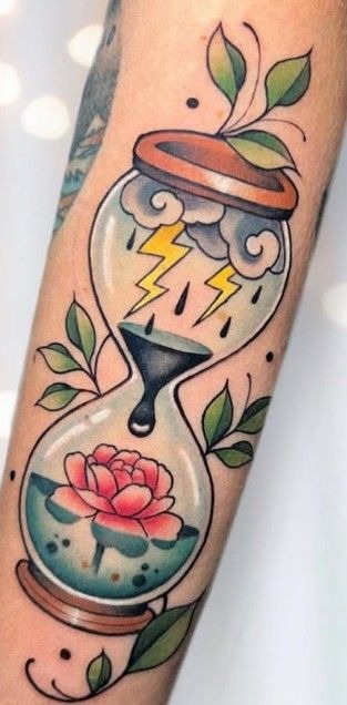 Storm and Bloom Hourglass Tattoo Design