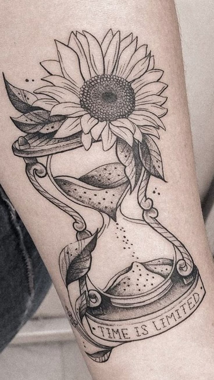 Sunflower Time Is Limited Tattoo Design
