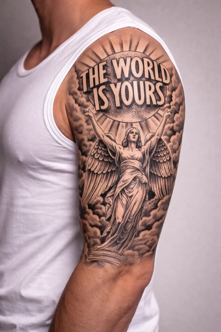 Hyper-Realistic Warrior and Spirit Animal Sleeve Tattoo Design