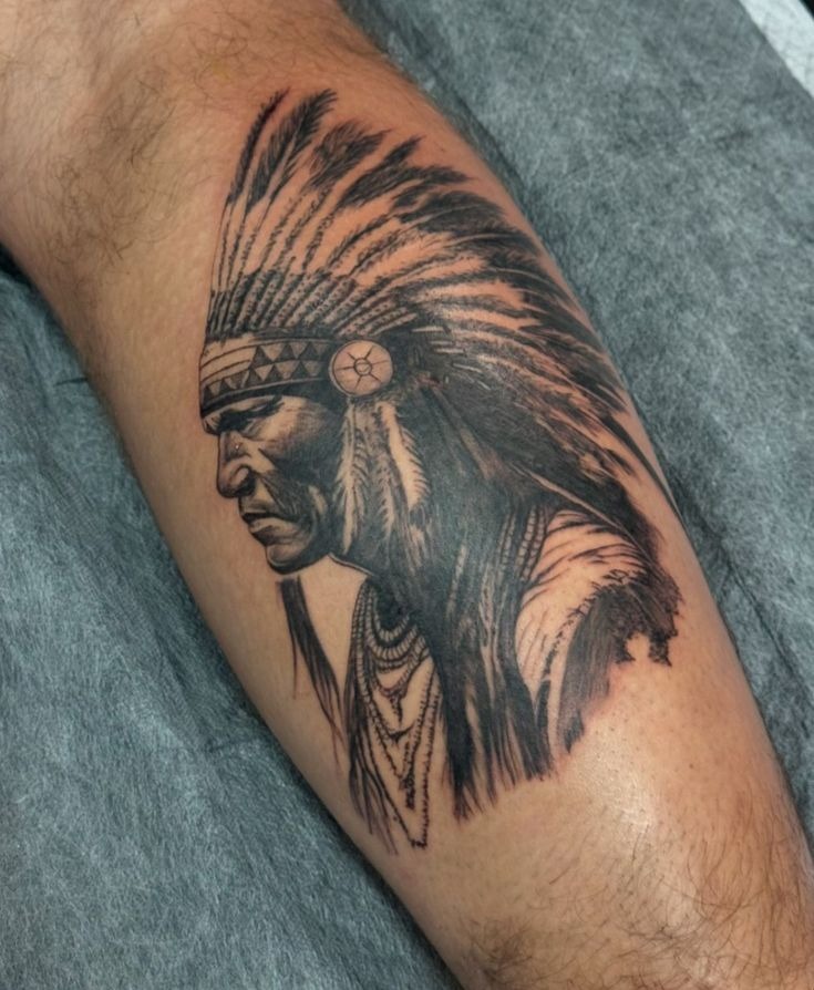 Realistic Warrior Portrait with Deep Shadows Tattoo Design