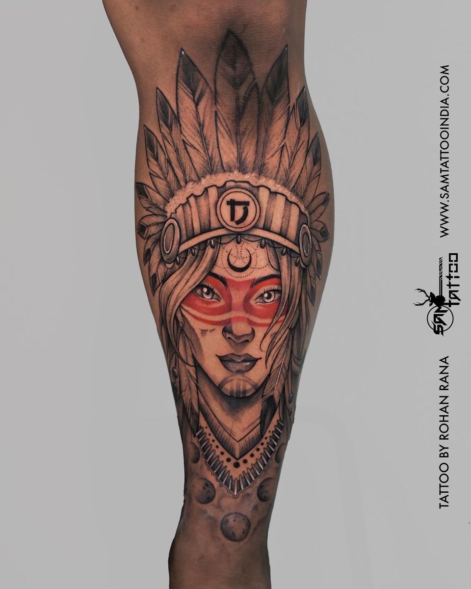 Vibrant Feathered Profile with Rich Color Layers Tattoo Design