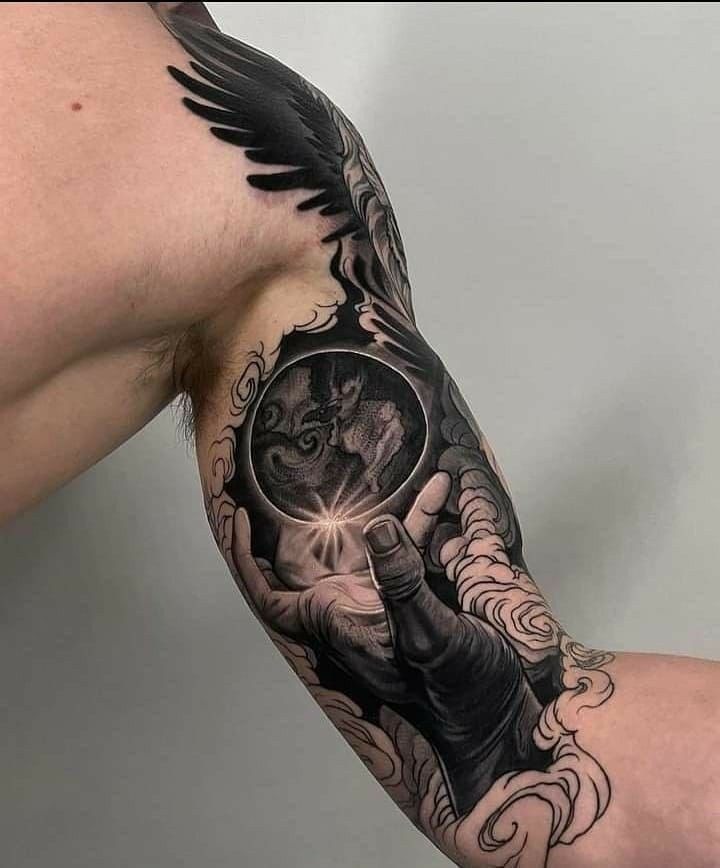 Celestial Power and Protection Inner Bicep Tattoo Tattoo Design
