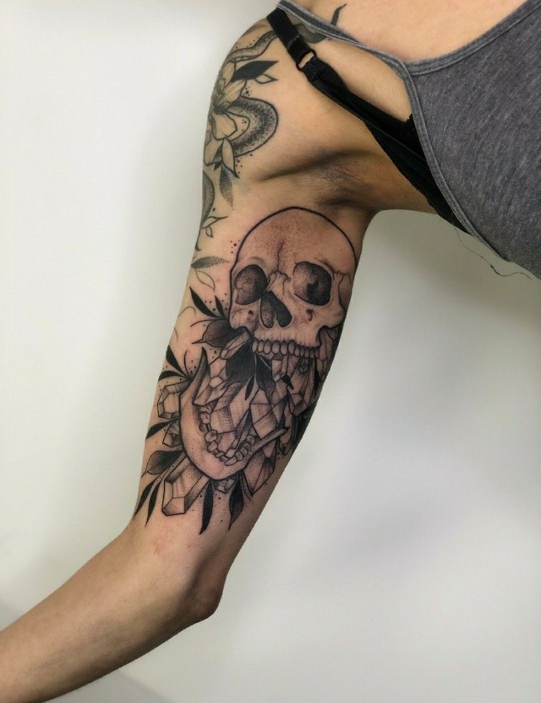 Crystal Skull Botanical Tattoo Tattoo Design