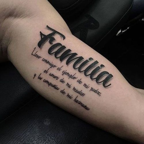 Familia Script Inner Bicep Tattoo Tattoo Design