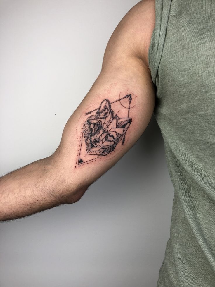 Geometric Wolf Inner Bicep Tattoo Tattoo Design