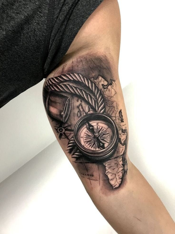 Nautical Map and Compass Tattoo Tattoo Design
