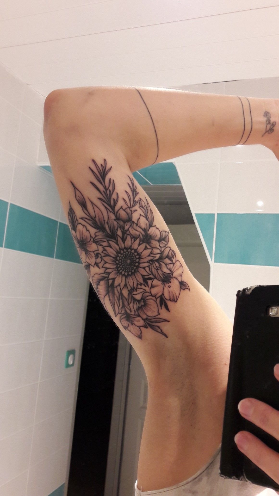 Sunflower & Wild Bloom Inner Bicep Tattoo Tattoo Design