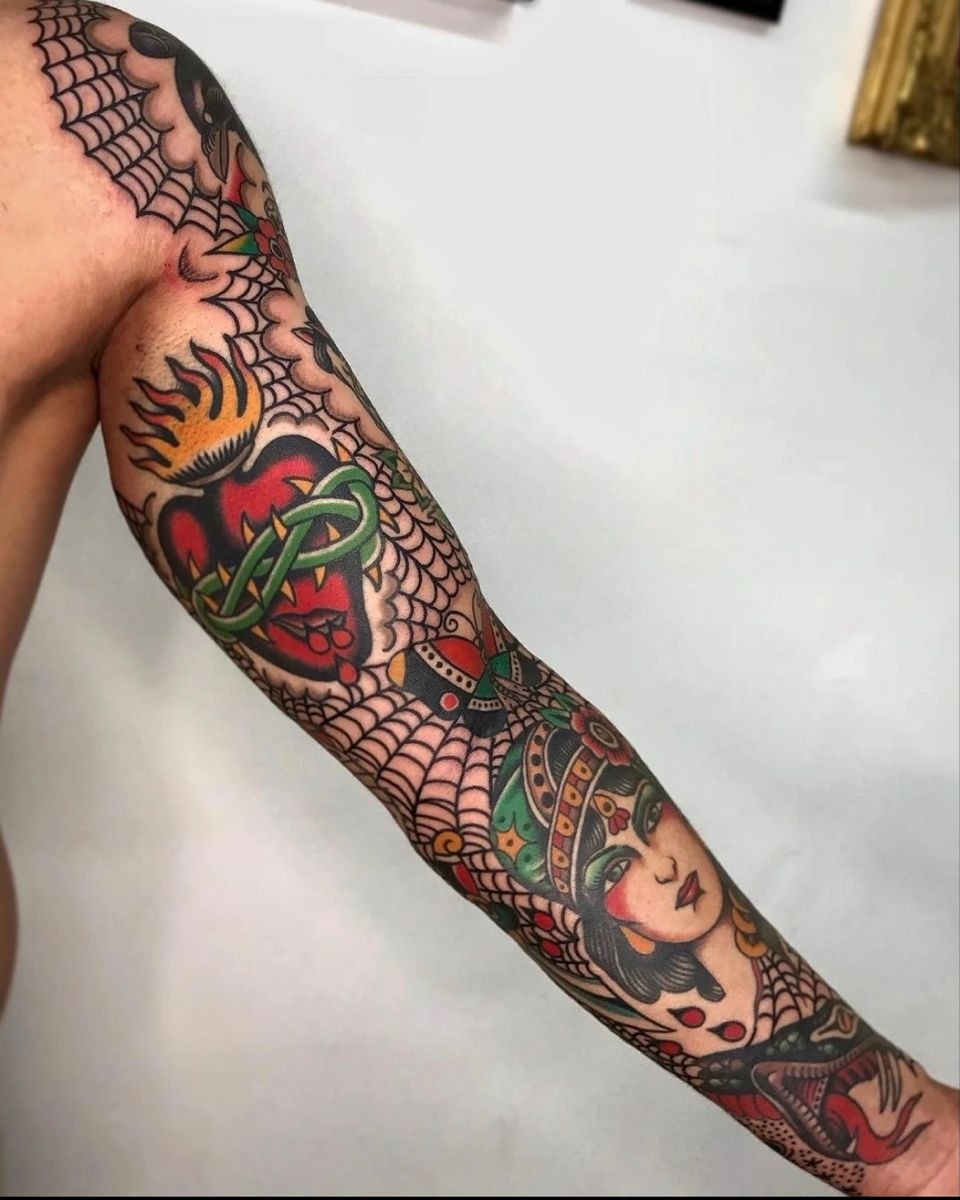 Traditional Full Color Inner Arm Tattoo Tattoo Design
