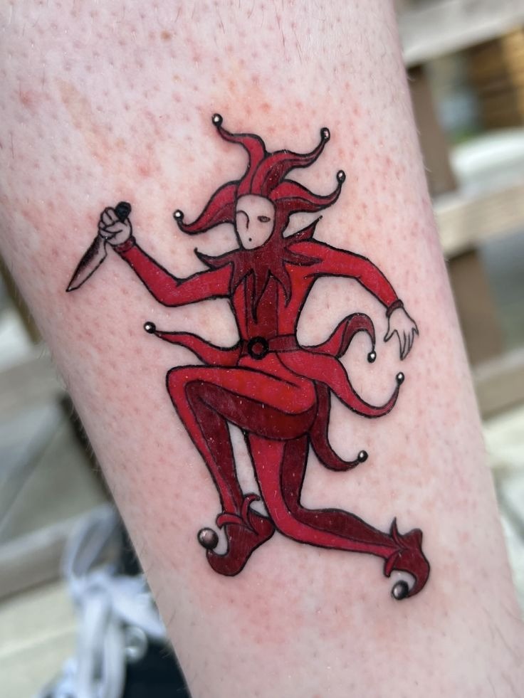 Bold Red Dancing Jester Tattoo Tattoo Design