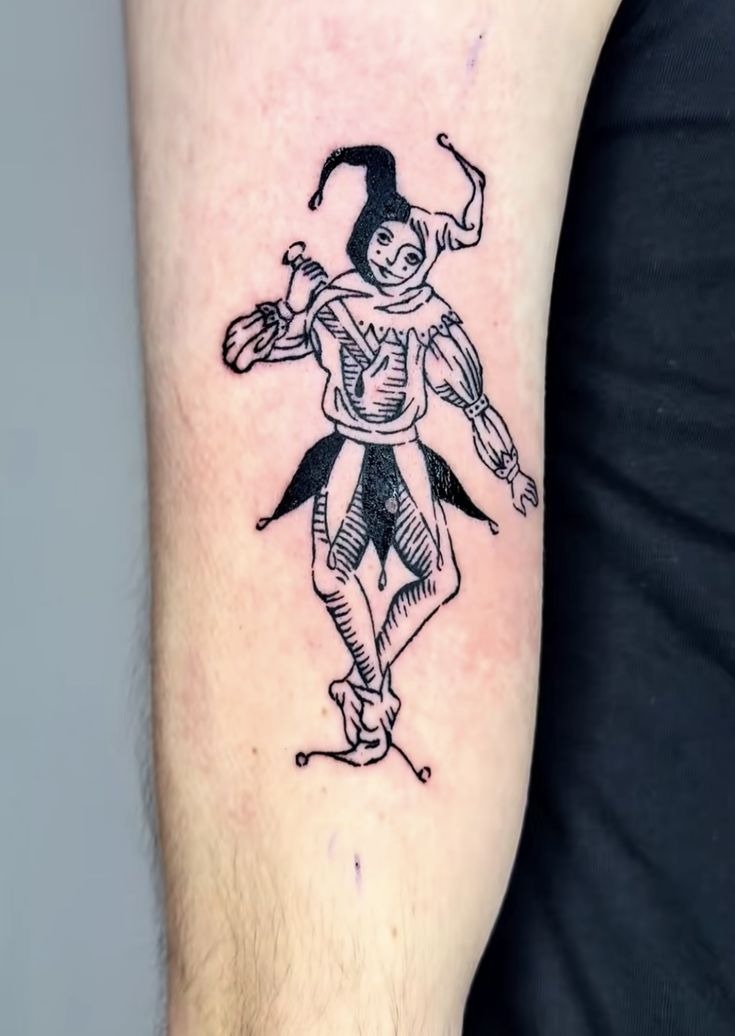 Classic Black and White Court Jester Tattoo Design
