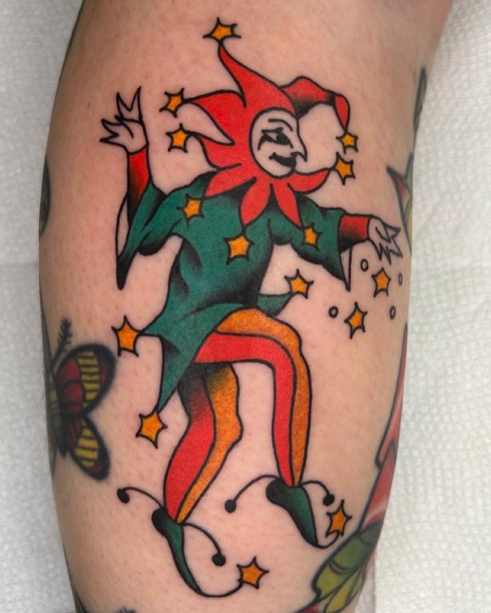 Classic Starry Traditional Jester Tattoo Tattoo Design