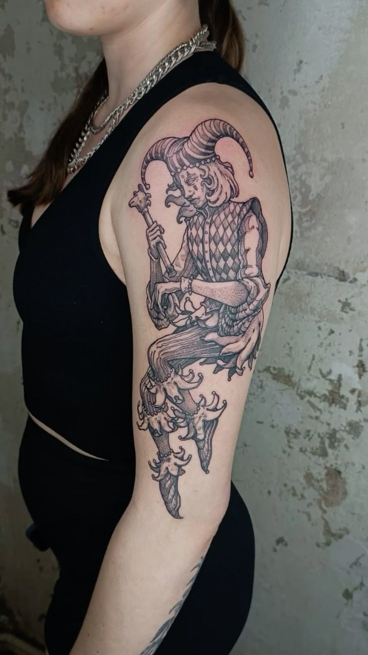 Elegant Medieval Sleeve Jester Tattoo Design