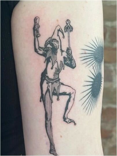 Medieval Stencil Jester Figure Tattoo Design