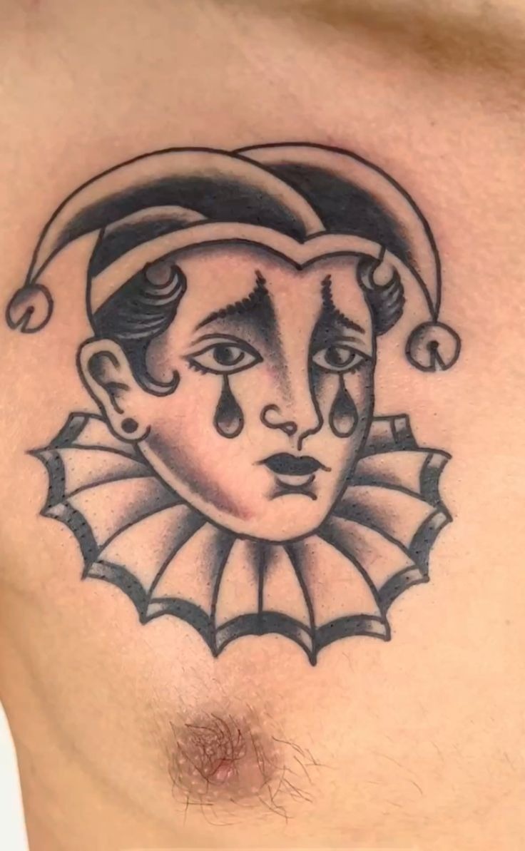Minimal Sad Jester Face Tattoo Design