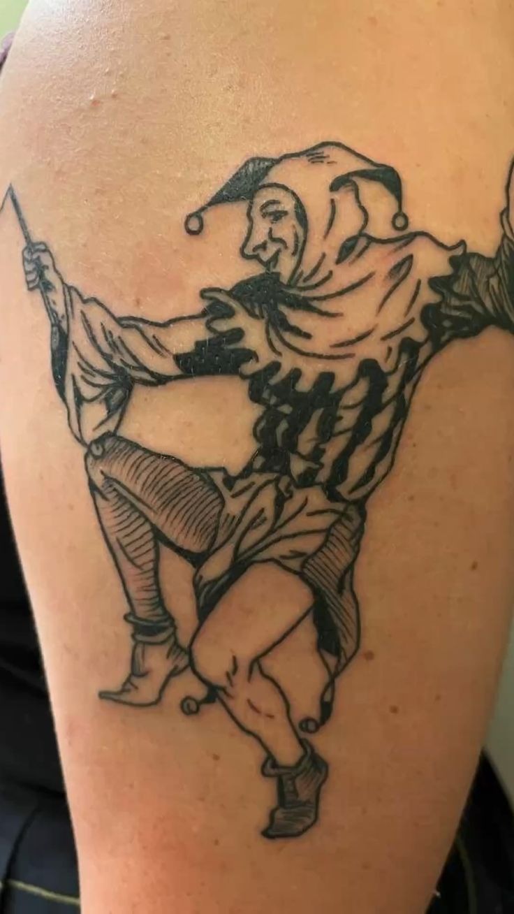 Minimal Vintage Jester Sketch Tattoo Design