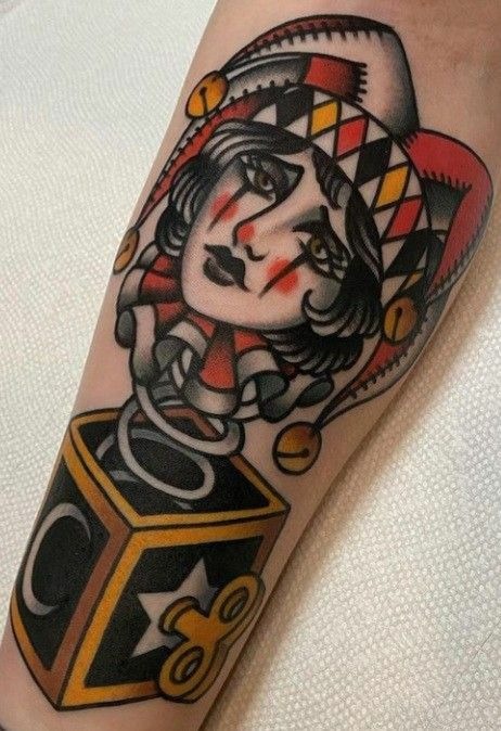 Traditional Jack-in-the-Box Jester Tattoo Tattoo Design