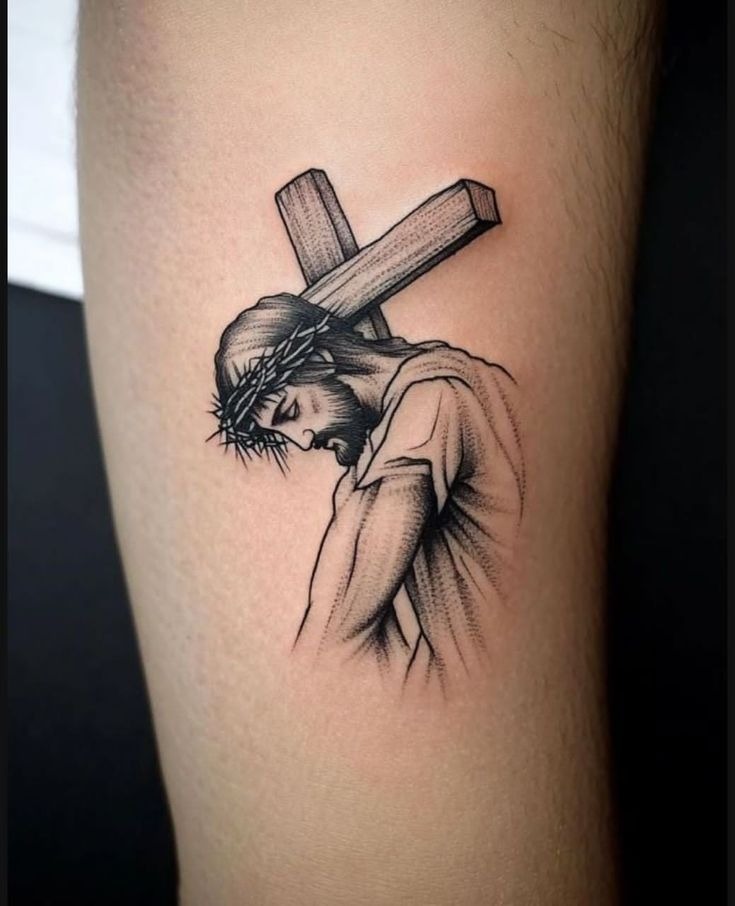 Faithful Feminine Cross with Floral Script Tattoo Design