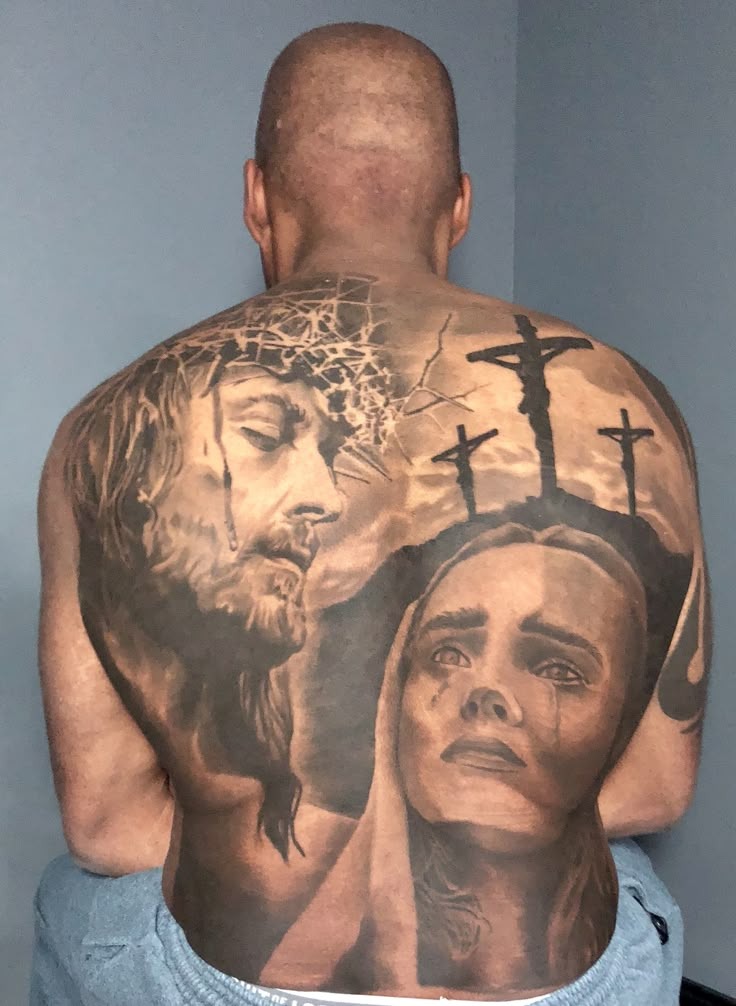 Jesus with Halo and Crown of Thorns Tattoo Design
