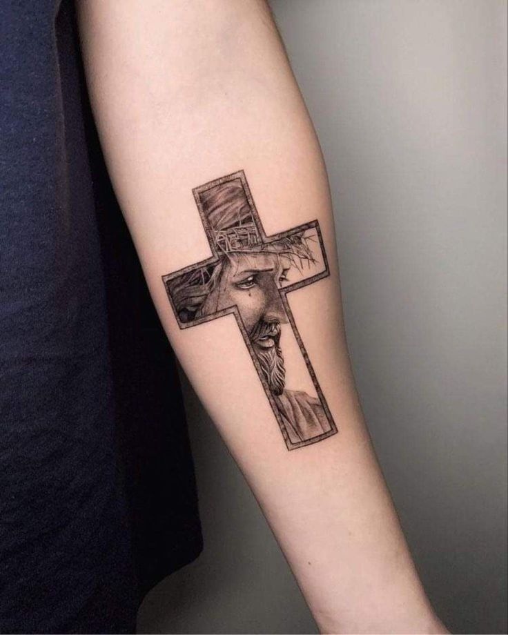 Jesus with Psalm and Praying Figure Tattoo Design