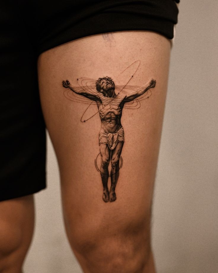 Minimalist Jesus on Cross Tattoo Design