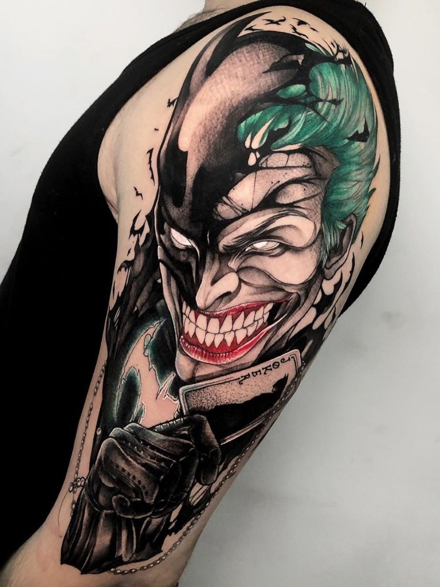 Comic Villain Shoulder Piece, a tattoo design rendered in bold for the upper arm.