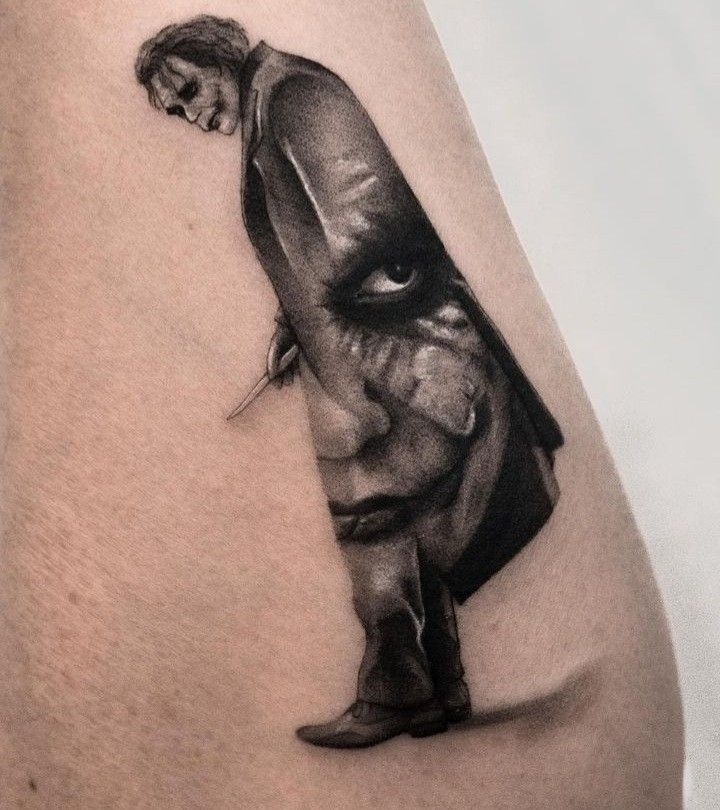 Minimal Shadow Figure Portrait, a tattoo design rendered in clean detailed linework for the leg.