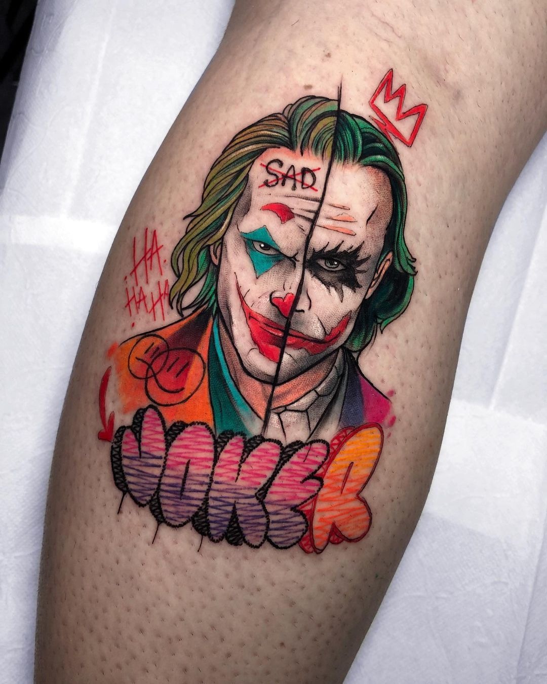 Split Color Graffiti Portrait, a tattoo design rendered in clean detailed linework.