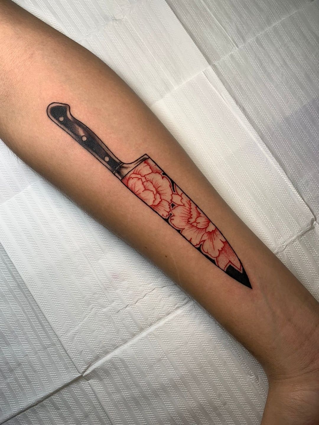 Knife with Floral Blade Tattoo Tattoo Design