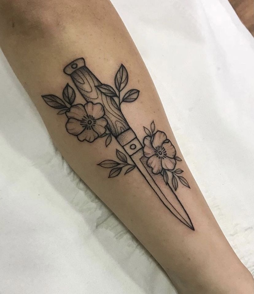 Knife with Flowers Tattoo Tattoo Design