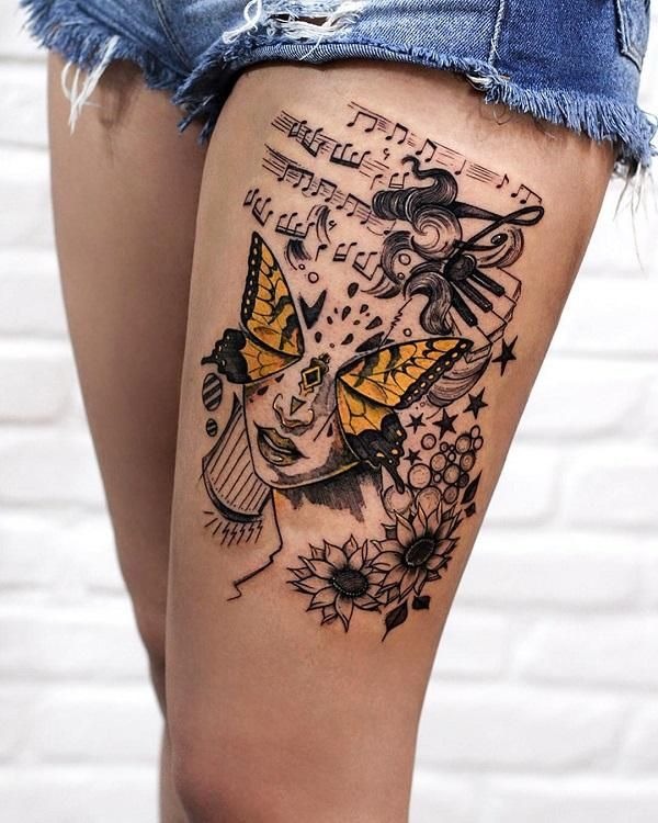 Butterfly Muse with Musical Ink Tattoo Design