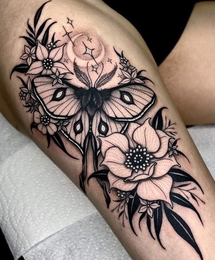 Celestial Moth & Moon Magic Tattoo Design