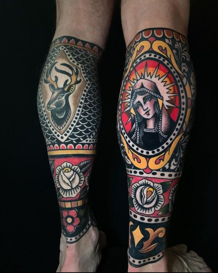 Folk-Art Catholic Color Sleeve Tattoo Design