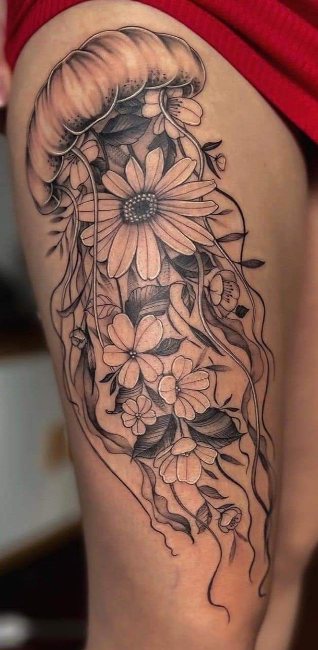 Jellyfish Garden Fusion Tattoo Design