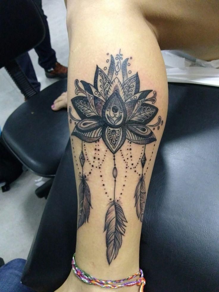 Lotus Feather Mandala Hybrid Tattoo Design