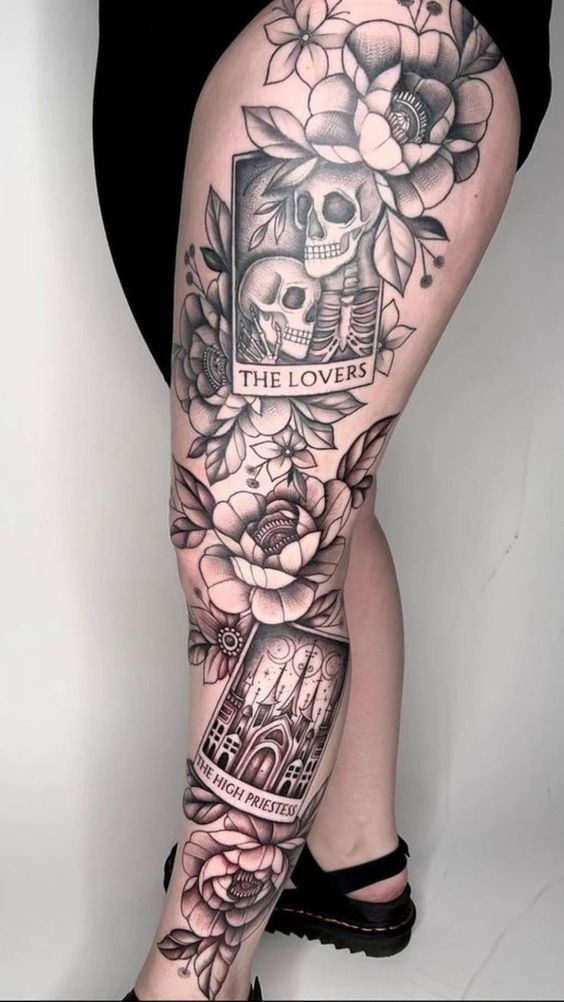 Tarot-Inspired Gothic Realism Sleeve Tattoo Design