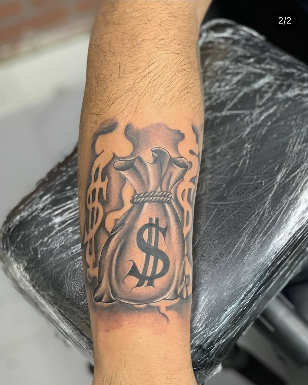 Ornate Hundred Bill Sleeve Accent Tattoo Design