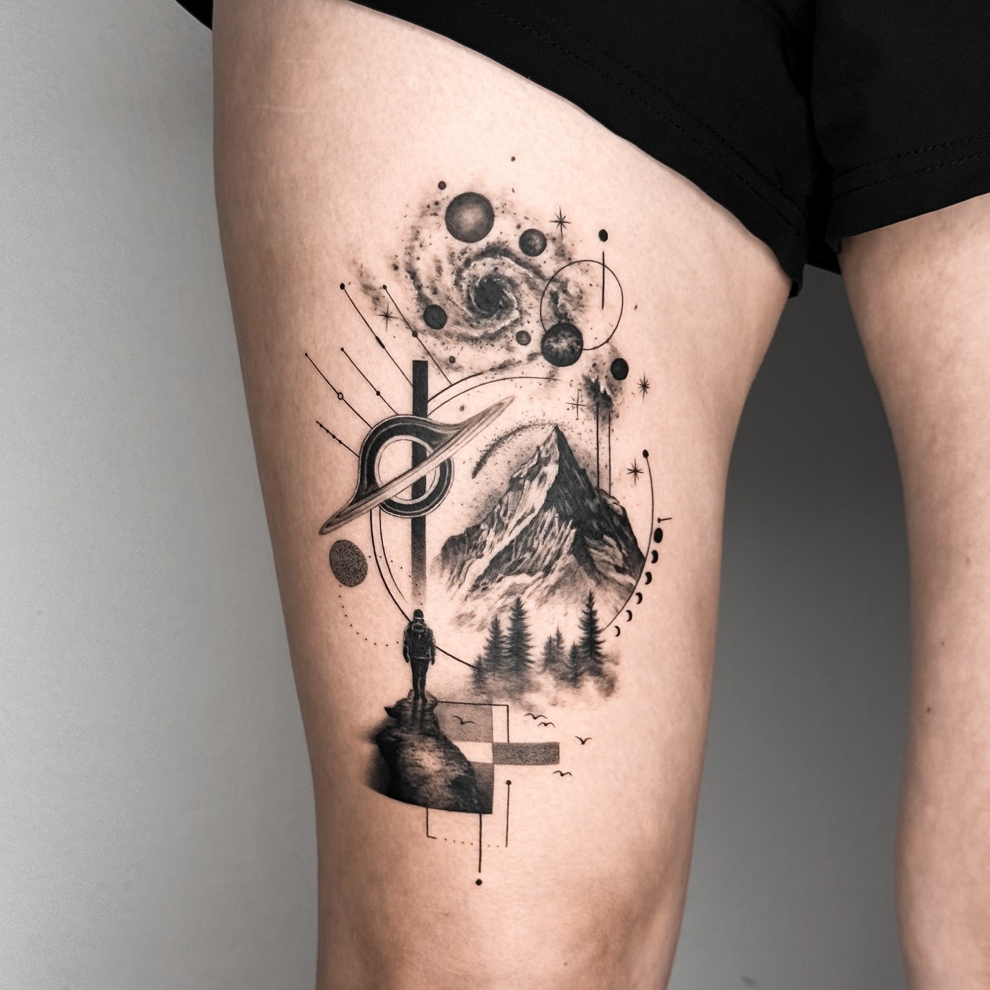 Cosmic Mountain Adventure Tattoo Tattoo Design