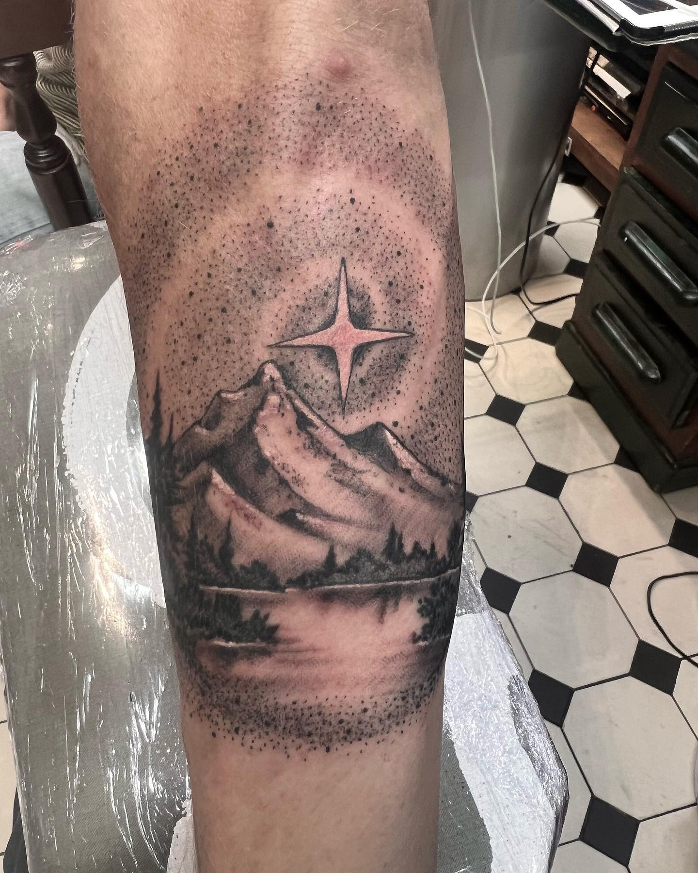 Mountain and North Star Tattoo Tattoo Design