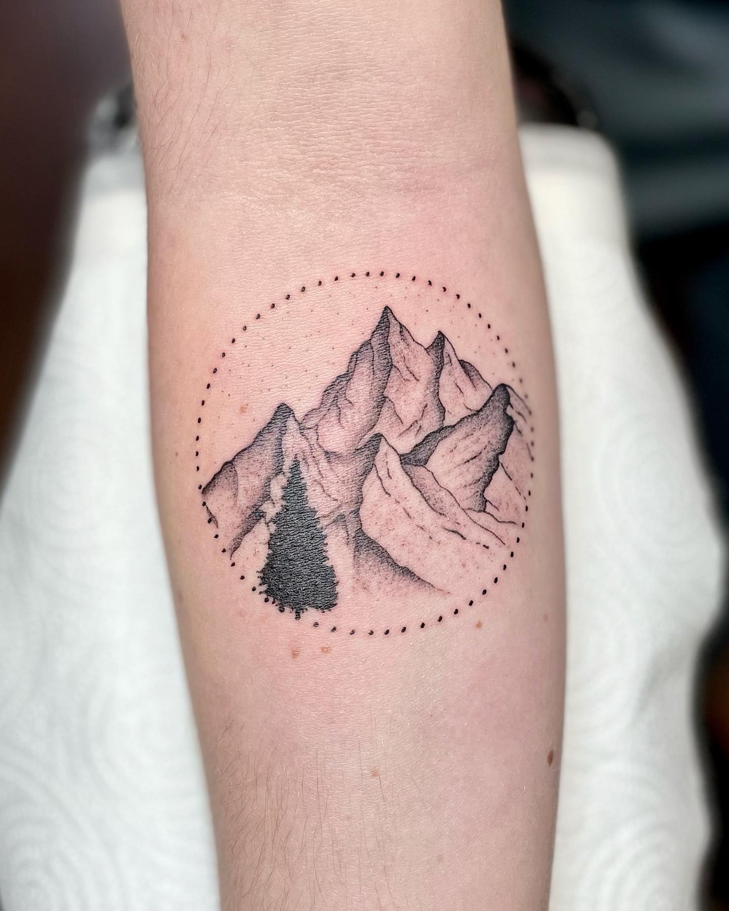 Mountain, Sunrise, and Ocean Wave Tattoo Tattoo Design