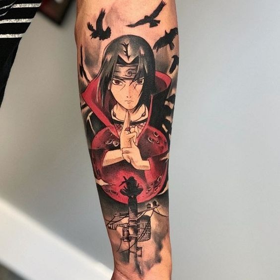 Itachi Crow Summoning Scene Tattoo Design