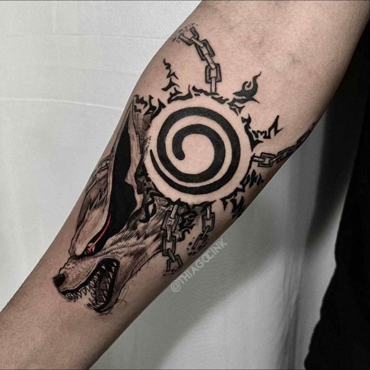 Kurama & Seal Chain Emblem Tattoo Design