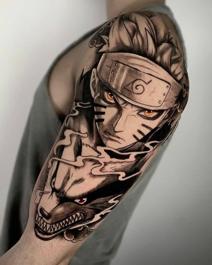 Naruto and Kurama Fusion Sleeve Tattoo Design