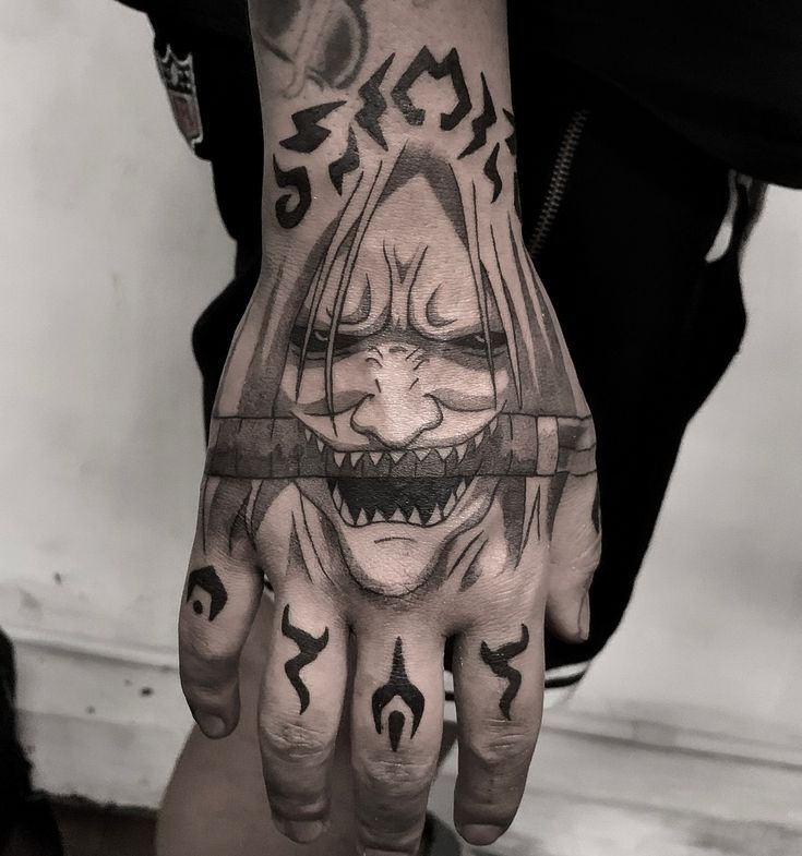 Orochimaru’s Grin on Hand Tattoo Design