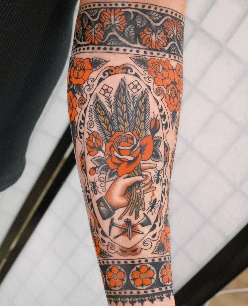 Red Flower and Spiderweb Tattoo Tattoo Design