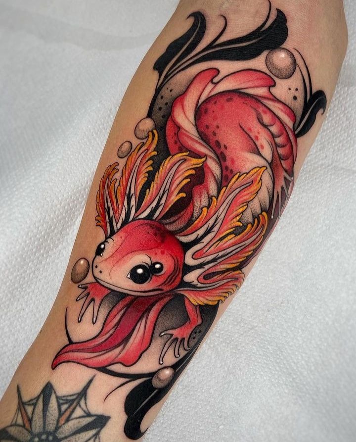 Saturated Blue and Orange Flower Tattoo Tattoo Design