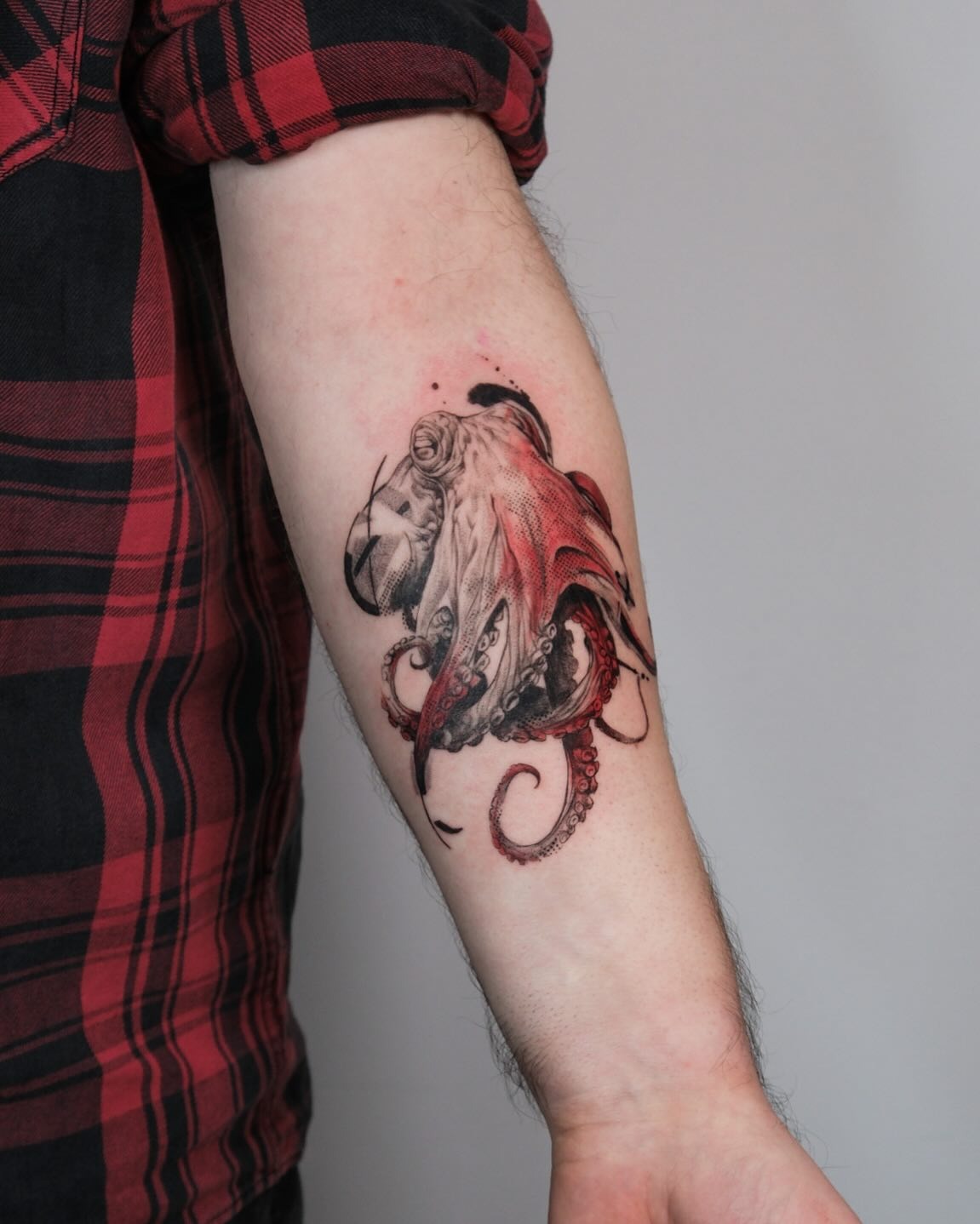 Abstract Red Ink Octopus Tattoo Tattoo Design