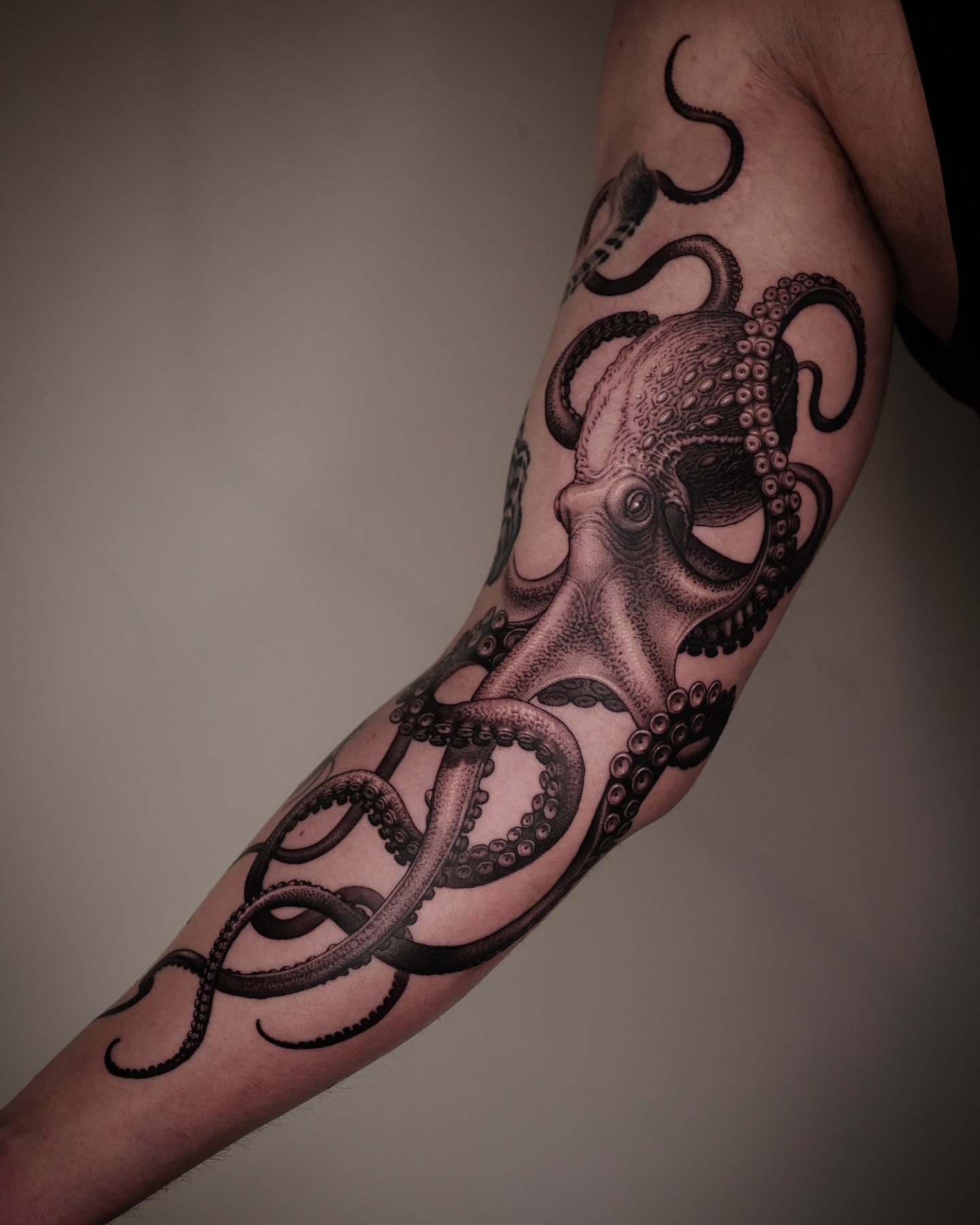 Blackwork Octopus Tattoo with Flowing Tentacles Tattoo Design