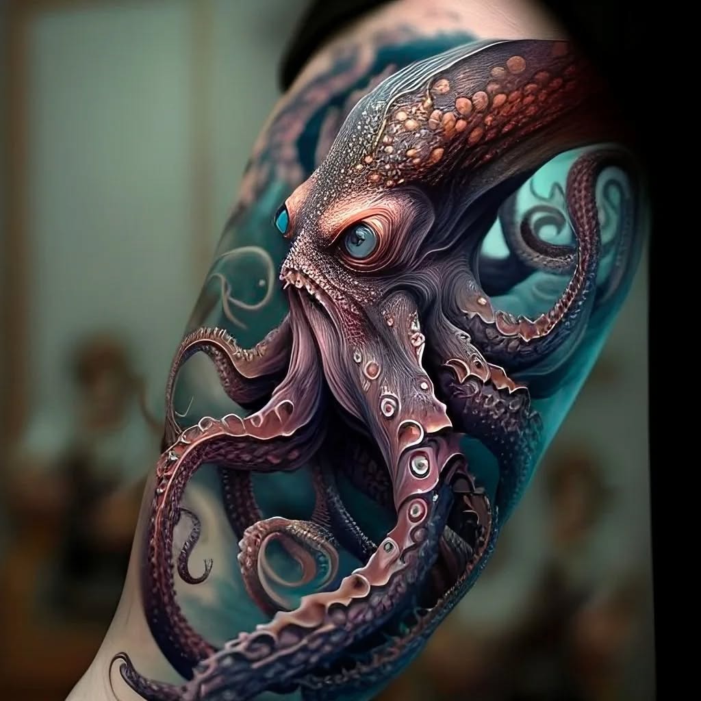 Deep Sea Octopus Tattoo with Hyper-Real Detail Tattoo Design